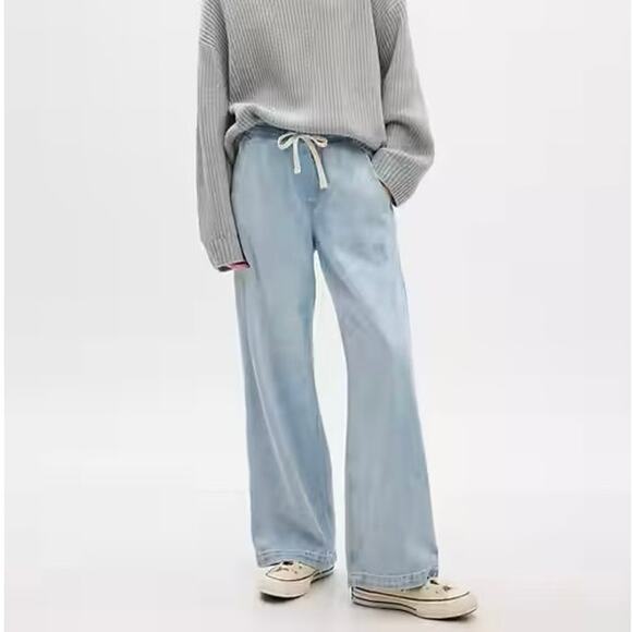 GAP High Rise Seamed Wide-Leg Pull-On Jeans drawstring size small 4 6 baggy Jean - Picture 1 of 11